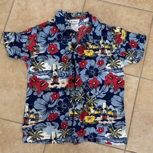 Disney Tropical Print Button Down Shirt - Blue, Red, Yellow